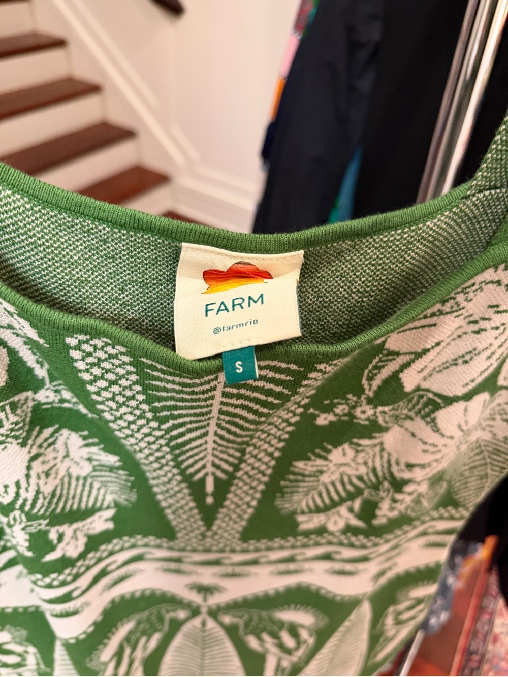 FARM Rio Green and Cream Tropical Knit Midi Dress - Picture 4 of 4